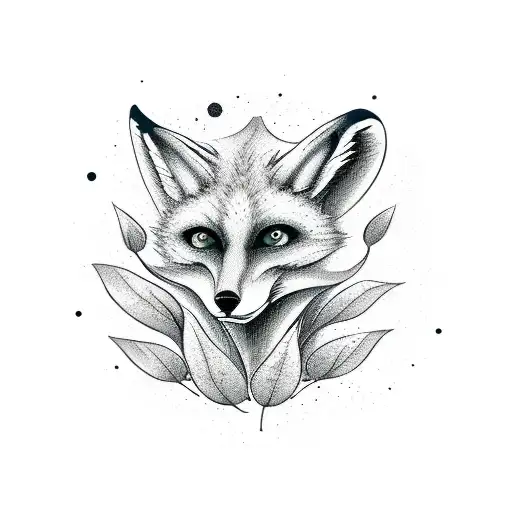 fox mushroom forest skull tattoo design idea