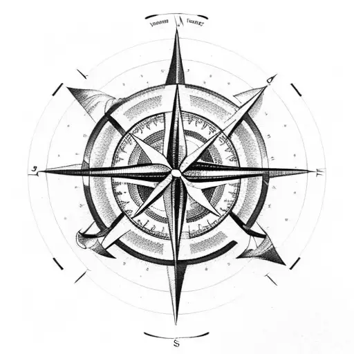 A compass with the needle pointing towards a beach tattoo design idea