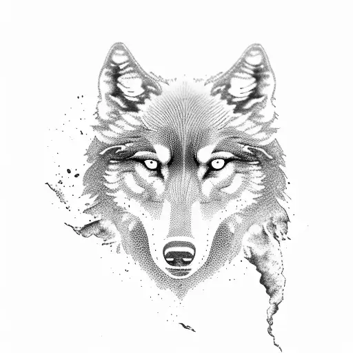 A mesmerizing black and grey tattoo of a wolf standing on top of a mountain range, with a volcano erupting in the distance, symbolizing the client's connection with nature and their entrepreneurial spirit. tattoo design idea