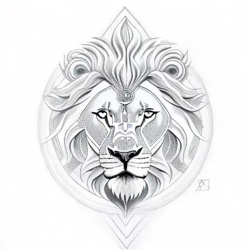 goddess with lion sun in background  tattoo design idea