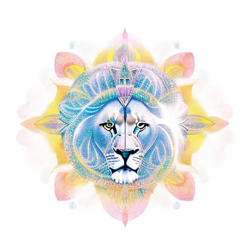 goddess with lion sun in background  tattoo design idea