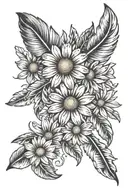 daisy and 2 feathers falling tattoo design idea