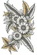 daisy and 2 feathers falling tattoo design idea