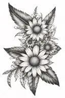 daisy and 2 feathers falling tattoo design idea