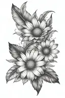 daisy and 2 feathers falling tattoo design idea