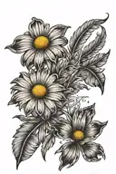 daisy and 2 feathers falling tattoo design idea