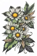daisy and 2 feathers falling tattoo design idea