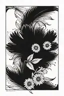 daisy and 2 feathers falling tattoo design idea