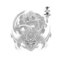 A fusion of traditional Japanese art and Buichi Terasawa's manga style tattoo design idea