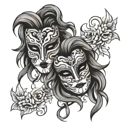 black and grey Thalia theatre masks in neo traditional style tattoo tattoo design idea