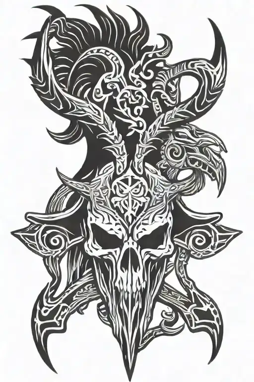 Odin over Buck Skull tattoo design idea