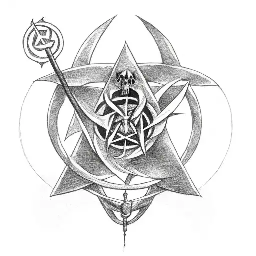 grim reaper holding a scythe behind an upside down pentagram tattoo design idea