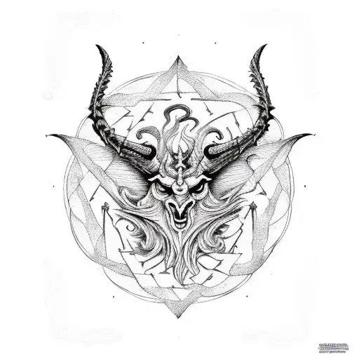 A hauntingly beautiful composition of the sigil of Baphomet intertwined with an intricate lace pattern tattoo design idea