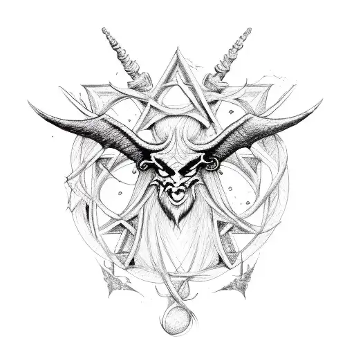 A hauntingly beautiful composition of the sigil of Baphomet intertwined with an intricate lace pattern tattoo design idea