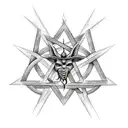 A mesmerizing black and grey tattoo of a pentagram intertwined with a sigil of Baphomet, surrounded by flickering candles in the background tattoo design idea