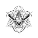 A mesmerizing black and grey tattoo of a pentagram intertwined with a sigil of Baphomet, surrounded by flickering candles in the background tattoo design idea