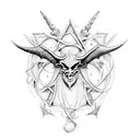 A hauntingly beautiful composition of the sigil of Baphomet intertwined with an intricate lace pattern tattoo design idea