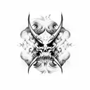 A striking black and grey illustration of a demonic figure holding an upside down cross, surrounded by swirling smoke tattoo design idea