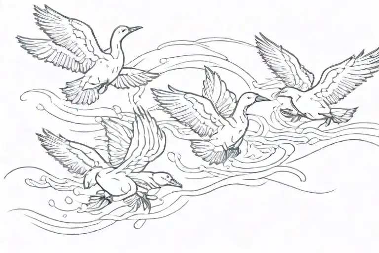 3 ducks flying away in a line   tattoo design idea