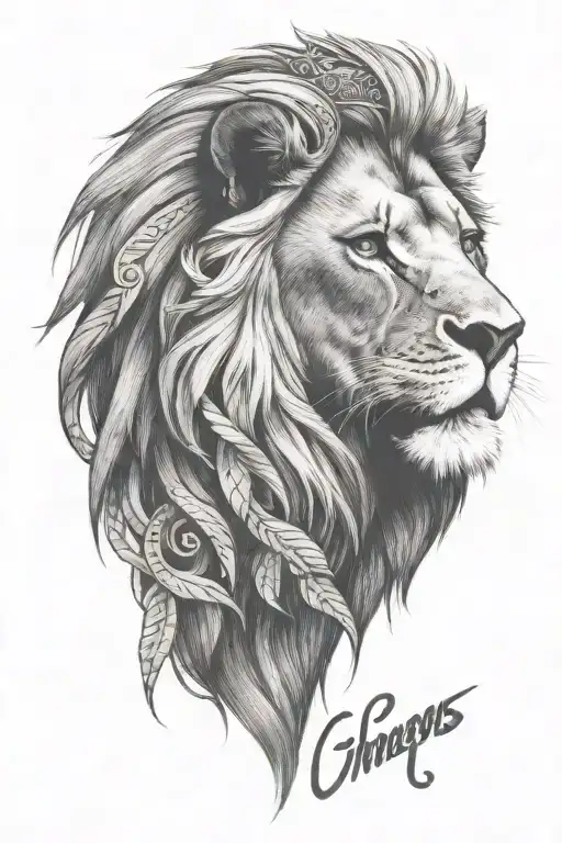  Lion, with a headband and a crown tattoo design idea