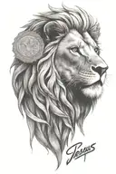 Lion, Jesus, Rip Grandma, with a headdress and a crown tattoo design idea