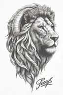 Lion, Jesus, Rip Grandma, with a headdress and a crown tattoo design idea