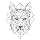 Half realistic dog half geometric outline of dog's face With rhombus design outlining the entire image tattoo design idea