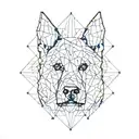 Half realistic dog half geometric outline of dog's face With rhombus design outlining the entire image tattoo design idea