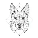 Half realistic dog half geometric outline of dog's face With rhombus design outlining the entire image tattoo design idea