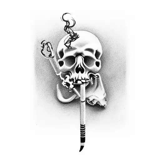 cowboy skull smoking cigarette  tattoo design idea