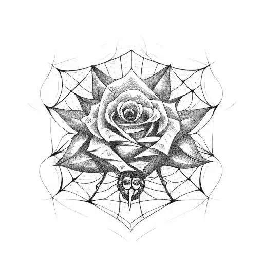 rose with spider web tattoo design idea