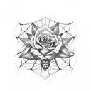 rose with spider web tattoo design idea