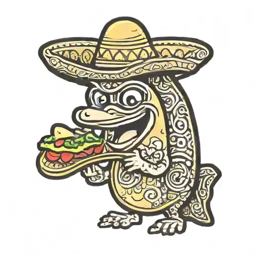 cartoon banana holding a taco wearing a sombrero tattoo design idea