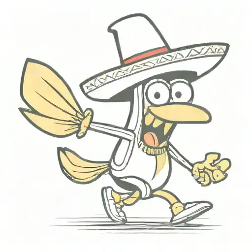 cartoon banana running wearing a sombrero tattoo design idea
