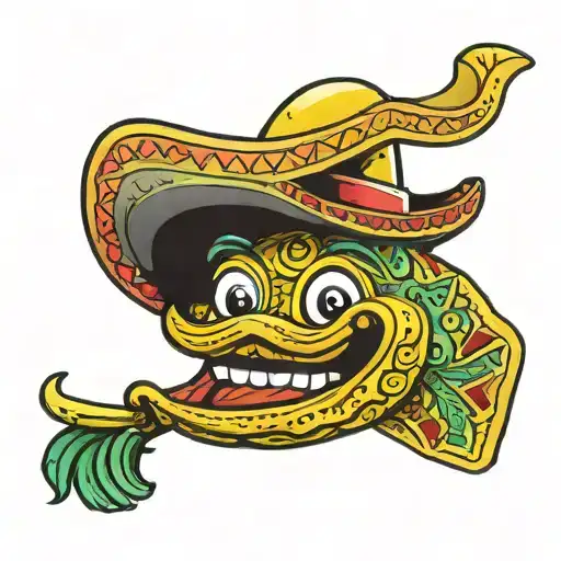 cartoon banana holding a taco wearing a sombrero tattoo design idea