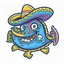 cartoon banana holding a taco wearing a sombrero tattoo design idea