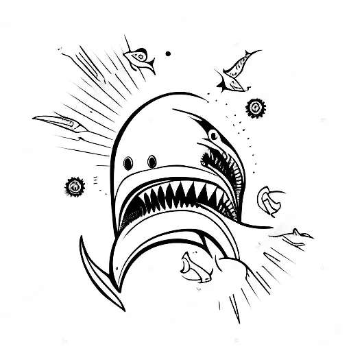 sunset in shark jaws tattoo design idea