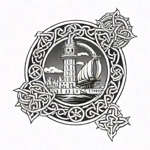 Celtic knotwork intertwined with iconic landmarks from your favorite travel destinations tattoo design idea