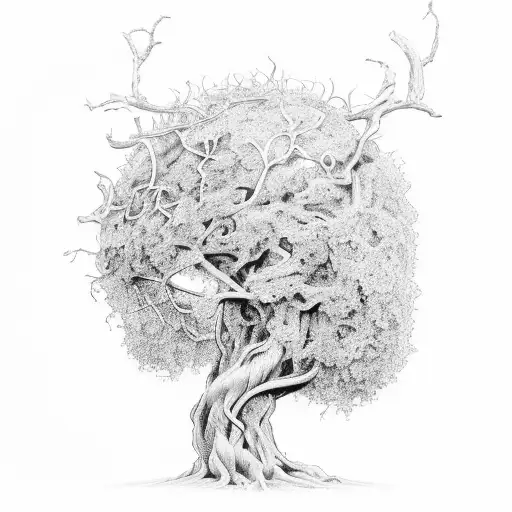 crown, ivy vine and willow tree tattoo design idea