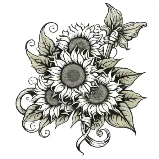 Sunflowers with ovarian cancer ribbon and Genesis 50:20 tattoo design idea