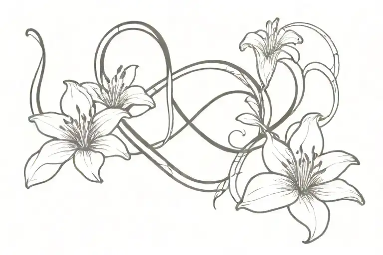 infinity symbol with lily flower blooming tattoo design idea
