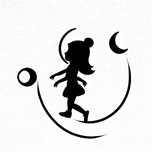 little girl catching moon in sky with rope tattoo design idea