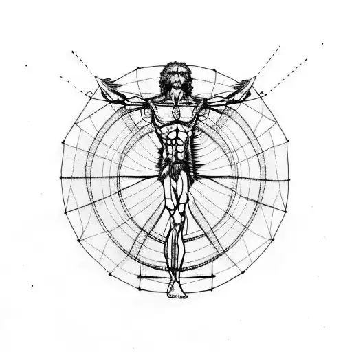  vitruvian man, and earth water fire air tattoo design idea