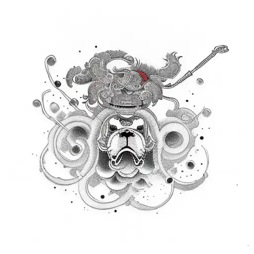 caniche champagne avec un nœud rouge sur la tete  tattoo design idea