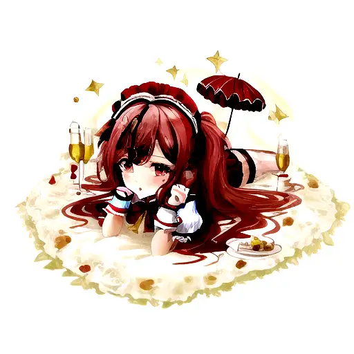 caniche champagne avec un nœud rouge sur la tete et une lolita  tattoo design idea