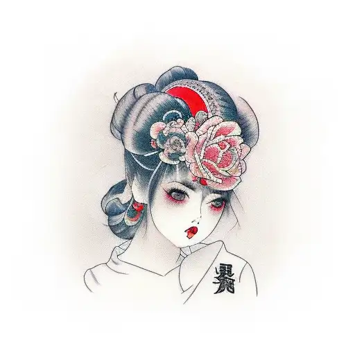 caniche champagne avec un nœud rouge sur la tete et une lolita  tattoo design idea