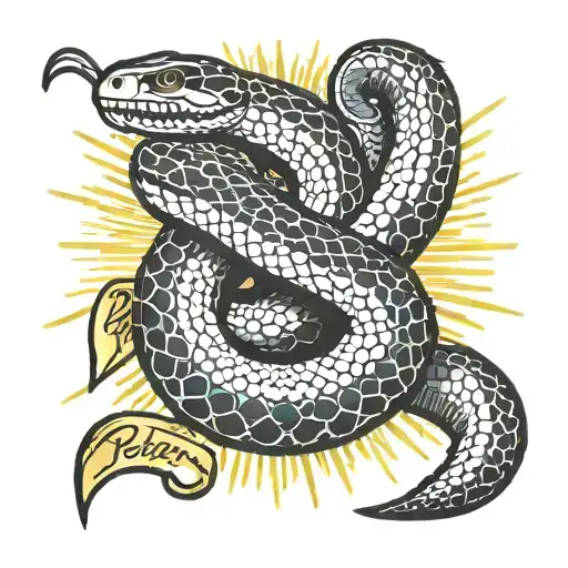 A poisonous snake wrapped around your forearm, with gold bars and dollar packs in the background tattoo design idea