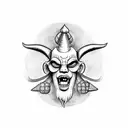 A Chicana clown wearing a,baphomet mask tattoo design idea