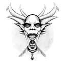A Chicana clown wearing a,baphomet mask tattoo design idea