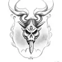 A Chicana clown wearing a,baphomet mask tattoo design idea